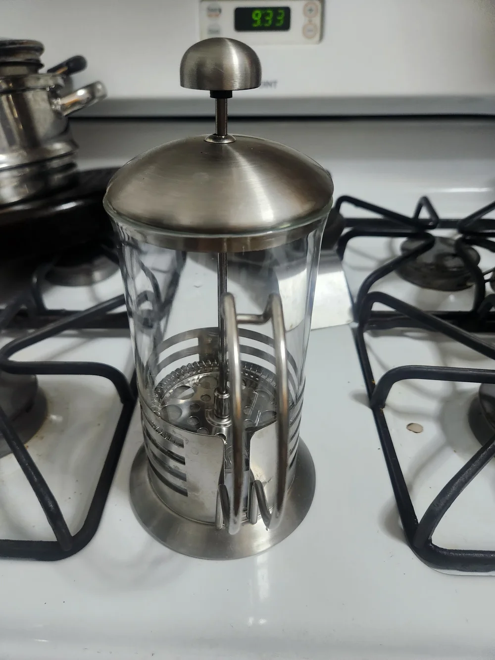 Brushed Silver French Press Coffee Maker - Stainless Steel & Glass